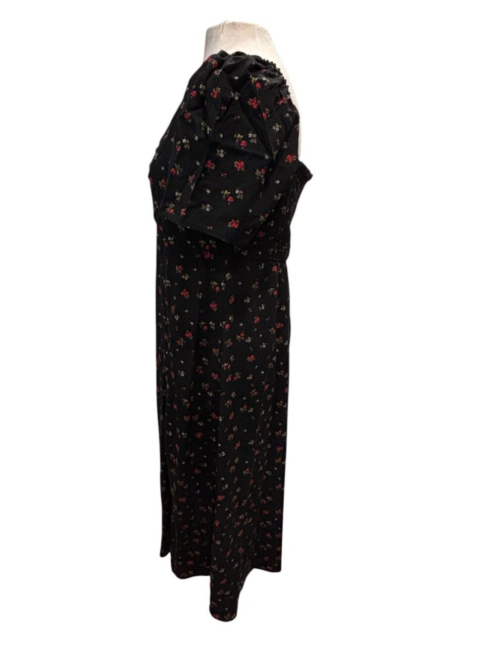 GAP Floral Midi Dress Black Ditsy Print Puff Sleeve Cottagecore L - Picture 3 of 9